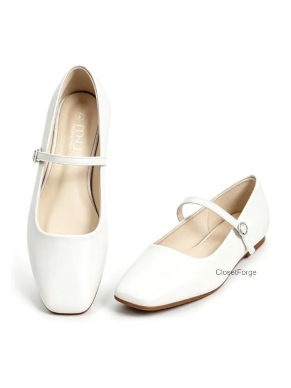 Women's Square Toe Mary Jane Flats, Adjustable Strap, Non-Slip Work Shoes, Faux